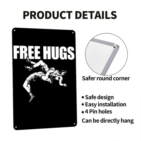 Wrestling Free Hugs Black/white Metal Poster Wall Art Decor Sign