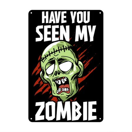 Zombie Zombies Scary Black/black Metal Poster Wall Art Decor Sign