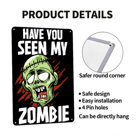 Zombie Zombies Scary Black/black Metal Poster Wall Art Decor Sign