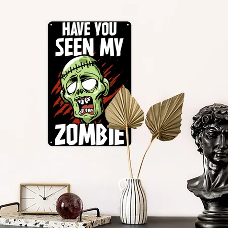 Zombie Zombies Scary Black/black Metal Poster Wall Art Decor Sign