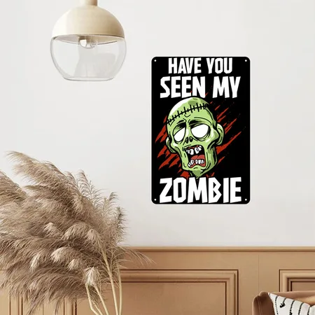 Zombie Zombies Scary Black/black Metal Poster Wall Art Decor Sign