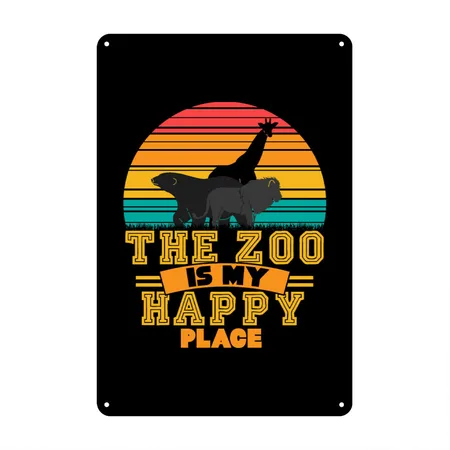 Zoo Animal Animals Black Metal Poster Wall Art Decor Sign