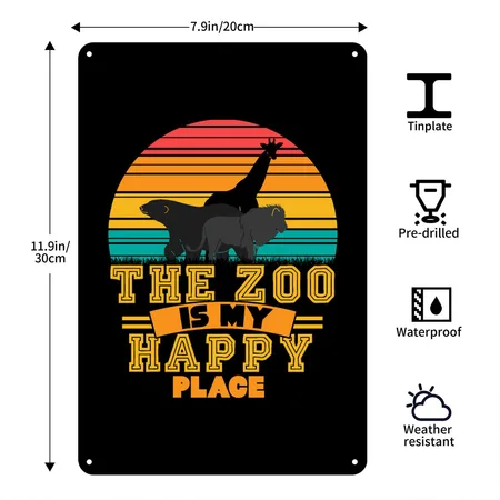 Zoo Animal Animals Black Metal Poster Wall Art Decor Sign