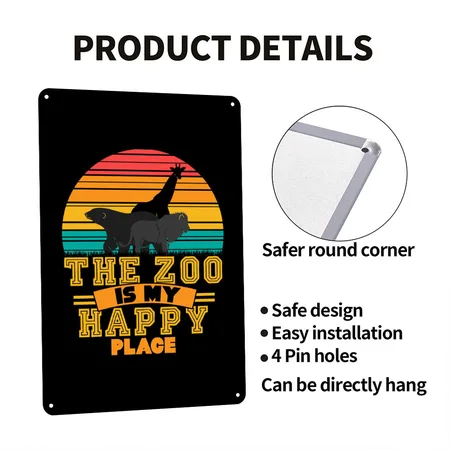 Zoo Animal Animals Black Metal Poster Wall Art Decor Sign