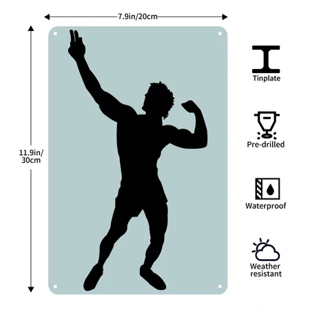 Zyzz Silhouette Vector Dusty Blue Metal Poster Wall Art Decor Sign