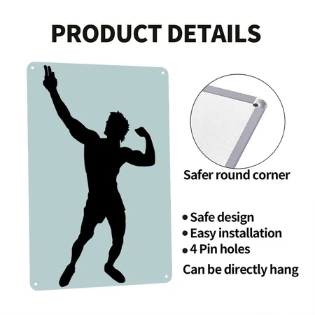 Zyzz Silhouette Vector Dusty Blue Metal Poster Wall Art Decor Sign