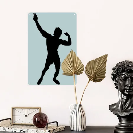 Zyzz Silhouette Vector Dusty Blue Metal Poster Wall Art Decor Sign